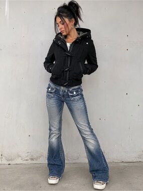 DC Shoes Sweetheart Duffle Jacket Cropped Hooded Toggle Y2K Jacket / Hoodie